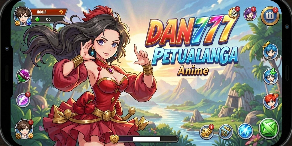 Screenshot game Anime yang menampilkan karakter dinamis dan pemandangan yang indah.