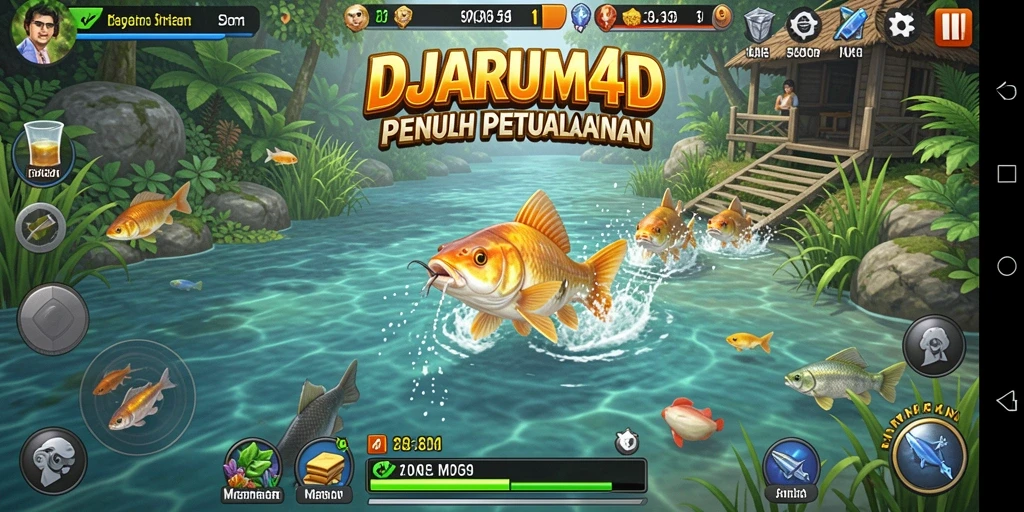 Tampilan gameplay DJARUM4D saat asyik memancing di danau.