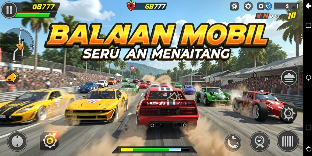 Screenshot gameplay GB777 menampilkan balapan mobil yang seru.