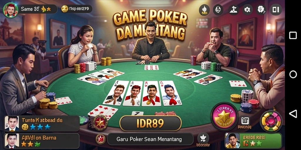 Screenshot gameplay poker yang menampilkan suasana permainan yang intens.