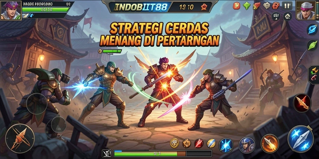Tampilan gameplay seru INDOBIT88 saat bertarung dengan strategi brilian.