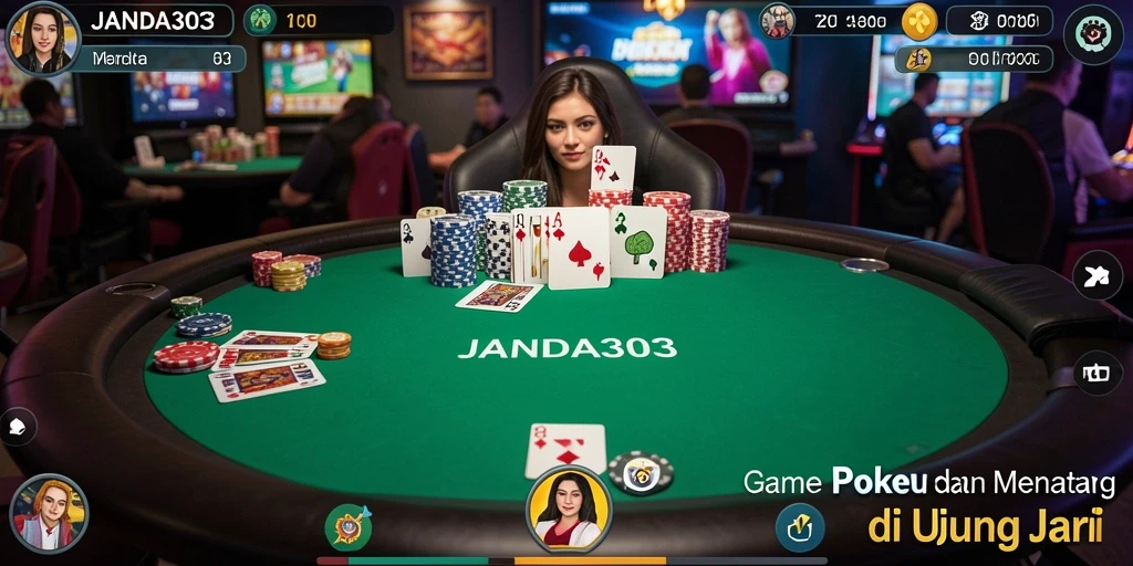 Tampilan gameplay seru JANDA303 dengan pemain yang terlibat dalam permainan poker.