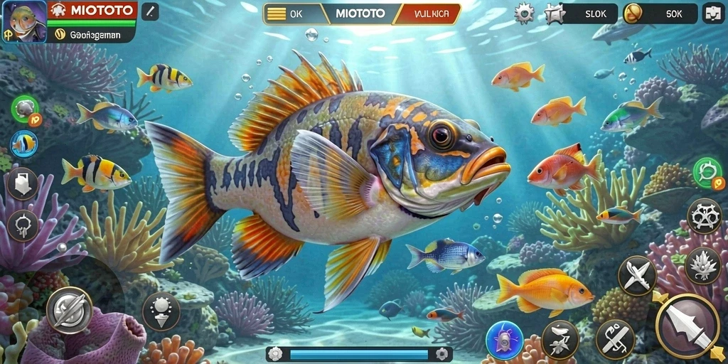 Screenshot gameplay MIOTOTO menampilkan aksi menembak ikan yang seru.