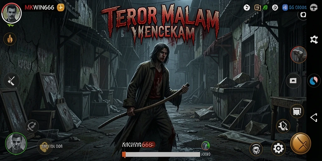 Screenshot gameplay MKWIN666 menampilkan suasana mencekam di tengah malam.