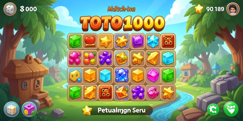 Gameplay seru TOTO1000 dalam mencocokkan item Match-3.